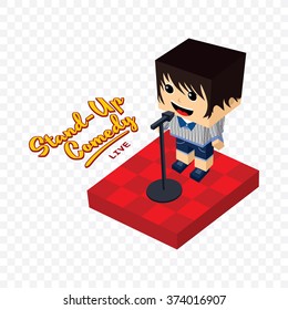 female stand up comedy - isometric block cartoon