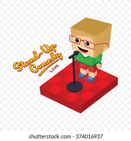 female stand up comedy - isometric block cartoon