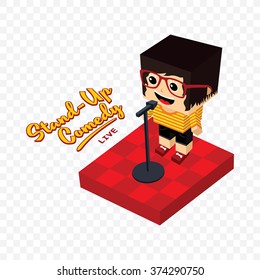 female stand up comedy - isometric block cartoon