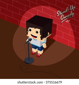 female stand up comedy - isometric block cartoon