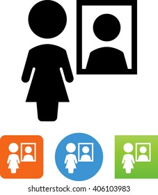 Female standing in front of a mirror or window icon