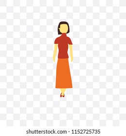 Female standing vector icon isolated on transparent background, Female standing logo concept