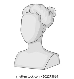 Female statue head icon. Gray monochrome illustration of female statue head vector icon for web