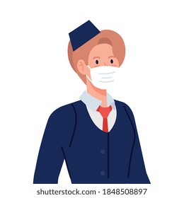Female stewardess with mask design, Workers occupation and job theme Vector illustration