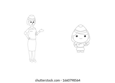 Female Stewardess Occupation Vector Outline Illustration