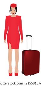 Female stewardess stand. vector illustration