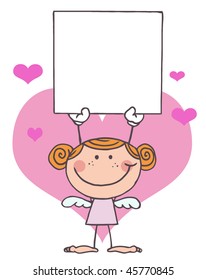 Female Stick Cupid Holding A Blank Sign