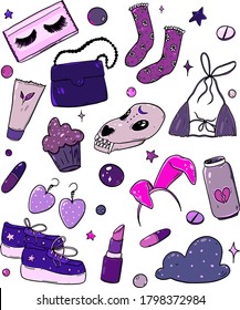 female stickers. hand drawing of female objects and things.