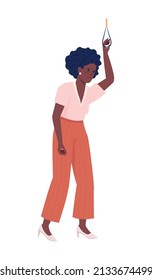 Female stranger taking compassion semi flat color vector character. Standing figure. Full body person on white. Public transport simple cartoon style illustration for web graphic design and animation