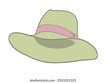 Ilustración técnica de Plantilla de Vector de sombrero de paja femenino.