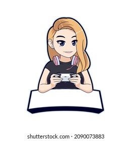 Female Streamer Esport Logo Mascot, Beauty Gamer Girl Cartoon