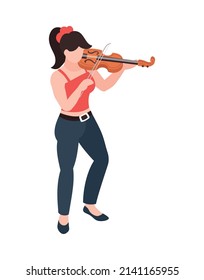 Female street musician playing violin 3d isometric vector illustration