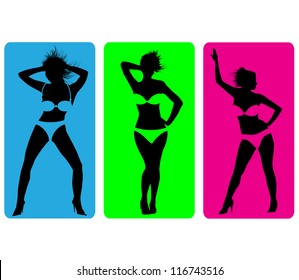 Female strip bikini silhouettes.Vector