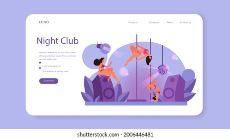 Female stripper concept. Pole dancing woman in club, stripper posing and dancing for people. Isolated vector illustration