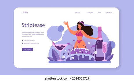Concepto de stripper femenina. Mujer bailarina de tubo en el club, mujer rastrista posando y bailando para la gente. Ilustración vectorial aislada