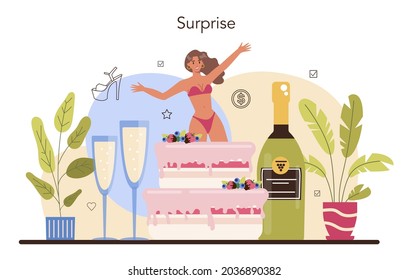 Concepto de stripper femenina. Mujer bailarina de tubo en el club, mujer rastrista posando y bailando para la gente. Ilustración vectorial aislada