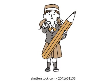 Female student in a blazer uniform studying hard