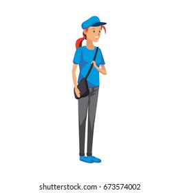 female student in casual clothes standing cartoon character