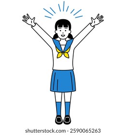 female student cheering with joy (full body)