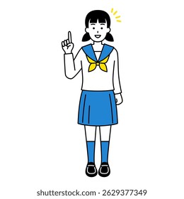 Female student coming up with an idea (full body)