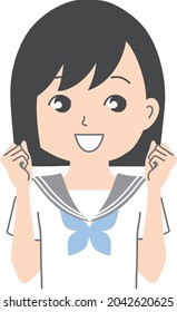 Female student doing a guts pose