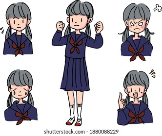 Female student facial expression illustration set material