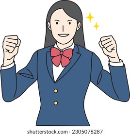 Female student in fist pump pose