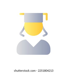 Female student flat gradient two-color ui icon. Graduate girl. Alumna of school, university. Simple filled pictogram. GUI, UX design for mobile application. Vector isolated RGB illustration