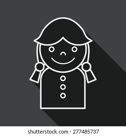 female student flat icon with long shadow, line icon