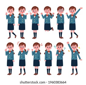 Female student full body illustration set