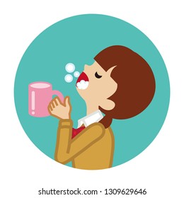 Female student gargling with water for prevent cold - Circular icon