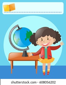 Female student and globe in class illustration
