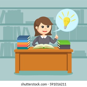 female student got idea while reading a book
