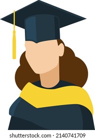 Female student in gown and graduation cap. Graduate avatar