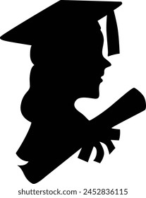 Female student with graduation cap and gown silhouette avatar vector