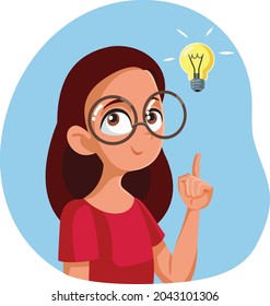 Female Student Having a Brilliant Idea Vector Cartoon. Bright schoolgirl thinking innovative coming up with a solution to the problem
