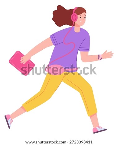 Female student hurrying for work or school. Running person