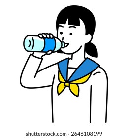 Female student hydrating with bottled water