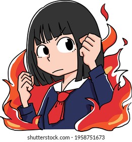 A female student with an image of high motivation and burning