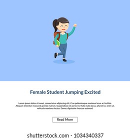 Female Student Jumping Excited Information