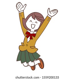 A Female student jumping happily