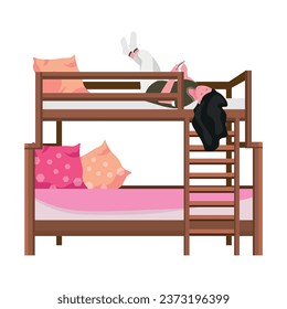 Female student with mobile phone lying on bunk bed in her room