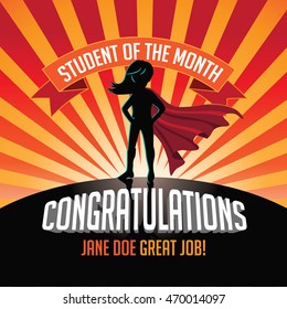 Female Student of the Month superhero burst background. EPS 10 vector.