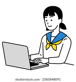 Female student operating a laptop