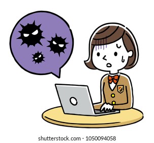 Female student: PC, virus, infection