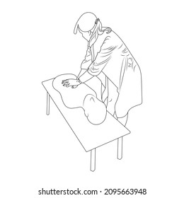 Female student practicing at CPR class.