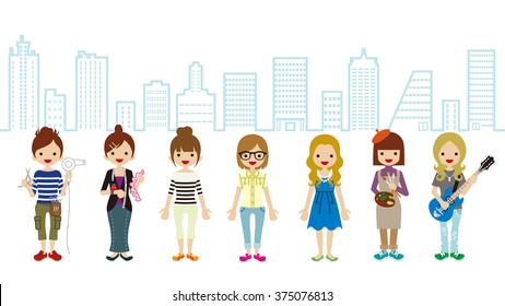 Female Student and Professional Occupation- Cityscape Background