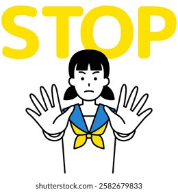 Female student puts both hands in front of her and says STOP