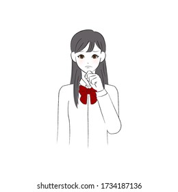 
Female student putting her hand on the chin with a troubled face