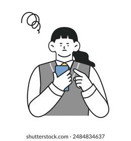 female student in school uniform using a cellular phone illustration of negative facial expression